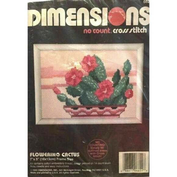 Cross Stitch Kit Dimensions Flowering Cactus Stamp Pattern 6624 No Count 7×5 VTG - Picture 3 of 3